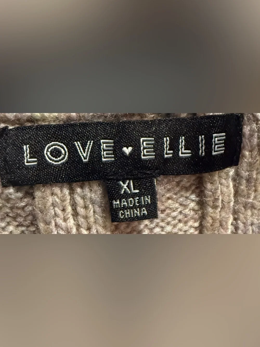 Love Ellie Taupe Cable Crewneck Sweater
